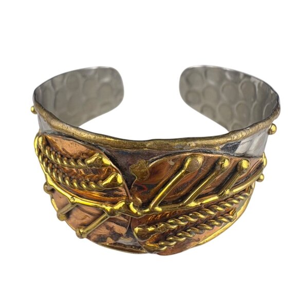 Mixed Metal Women’s Gold Tone Copper Leaf Design Cuff Bracelet Adjustable Unique - Picture 1 of 5